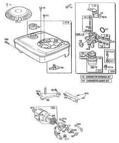 Carburetors And Fuel Tank Assembly Diagram and Parts List for 114702-0172-XX  Briggs and Stratton Engine